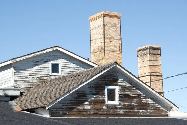 Roofs and brick chimneys of the Claybank Brick Plant